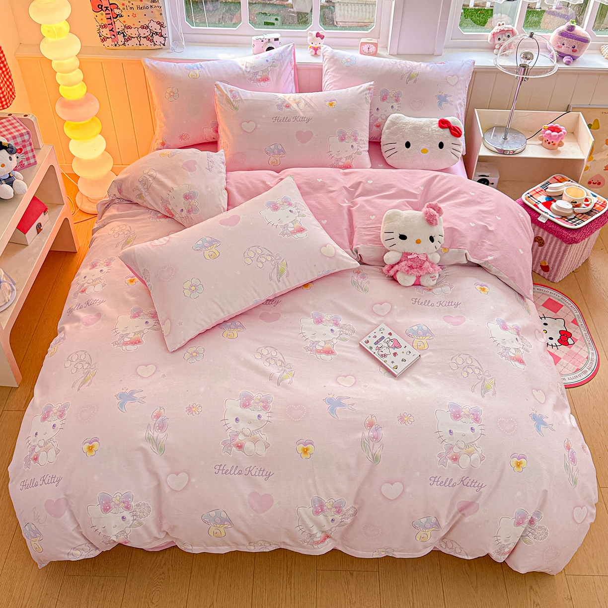 91家纺网 家纺一手货源 找家纺 朵希曼 2026新款三丽鸥全棉印花四件套系列 蘑菇凯蒂