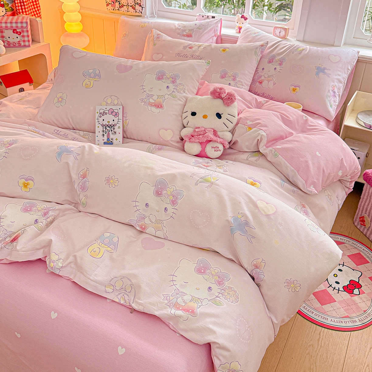 91家纺网 家纺一手货源 找家纺 朵希曼 2026新款三丽鸥全棉印花四件套系列 蘑菇凯蒂