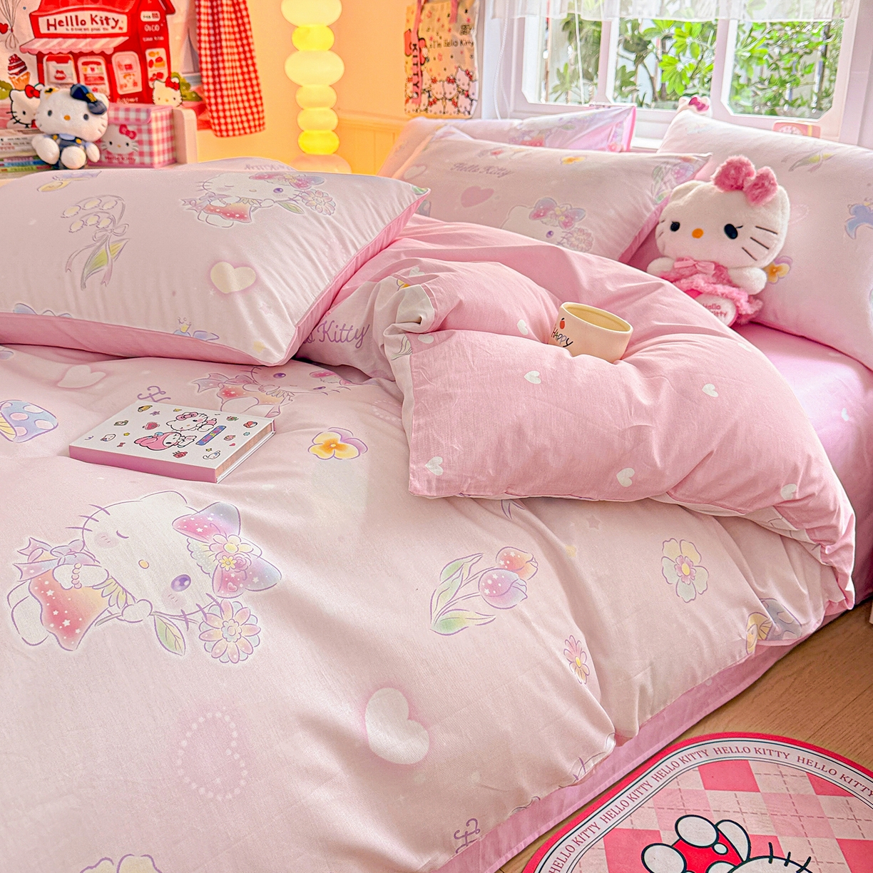 91家纺网 家纺一手货源 找家纺 朵希曼 2026新款三丽鸥全棉印花四件套系列 蘑菇凯蒂