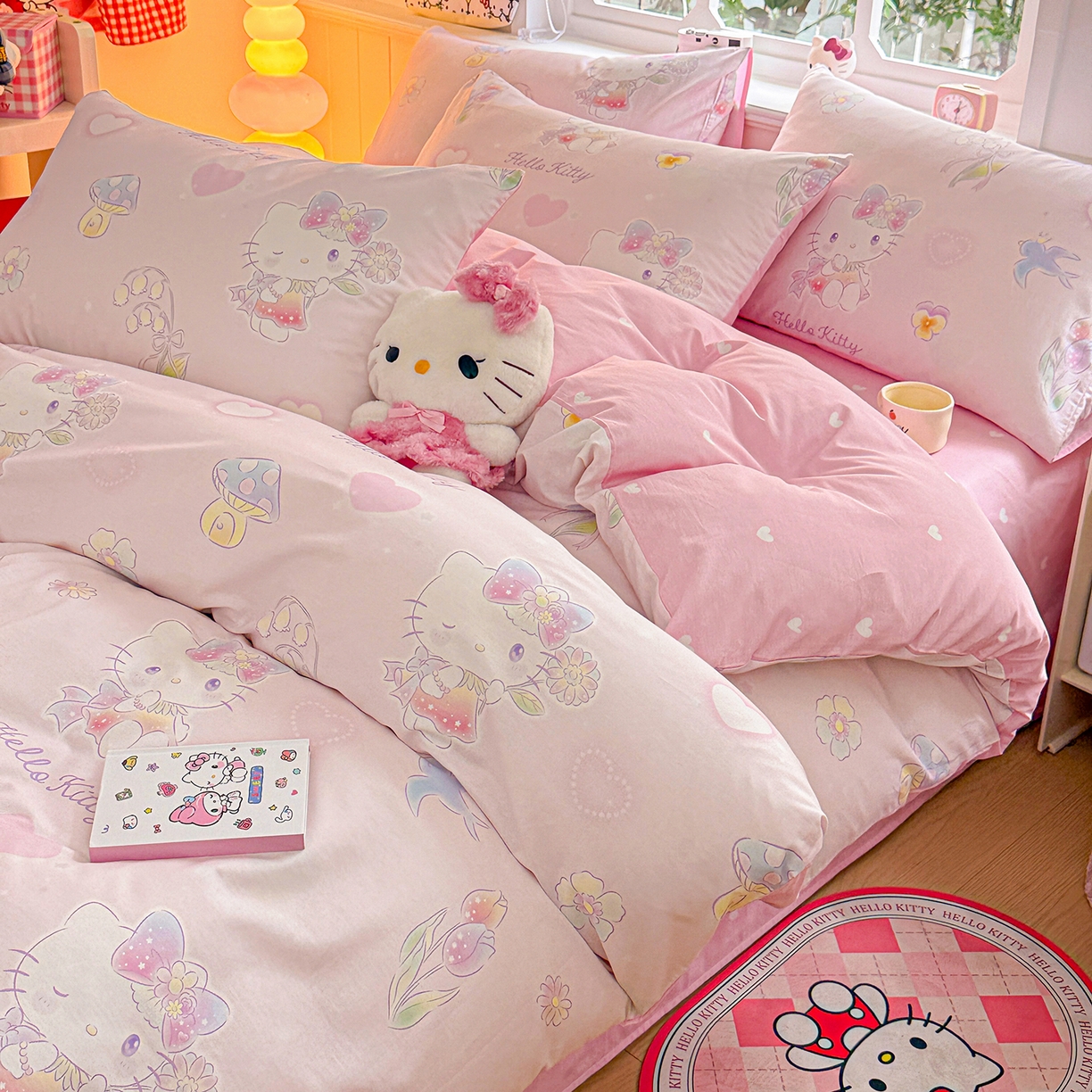 91家纺网 家纺一手货源 找家纺 朵希曼 2026新款三丽鸥全棉印花四件套系列 蘑菇凯蒂