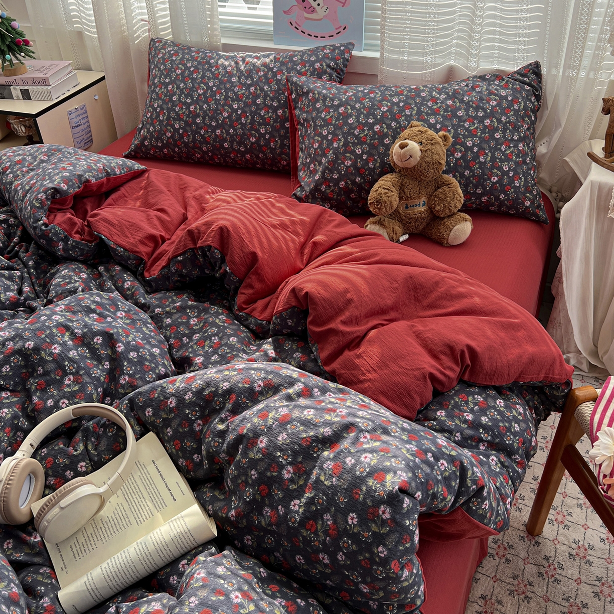 91家纺网 家纺一手货源 找家纺 水木坊 2026新款云感简单款系列四件套 暗夜玫瑰