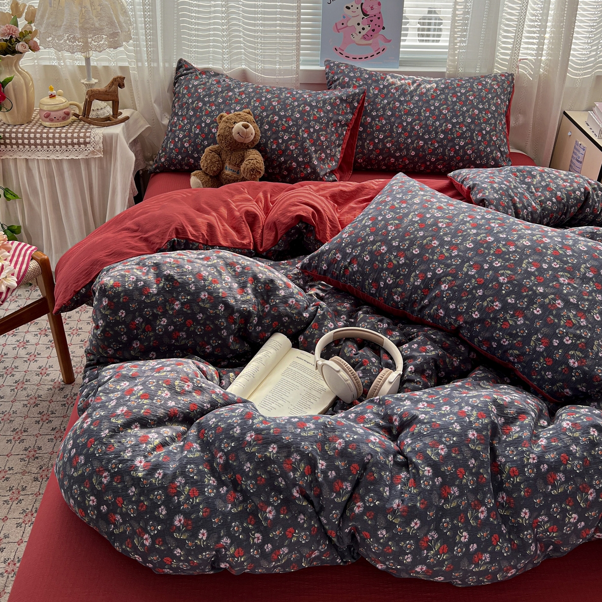 91家纺网 家纺一手货源 找家纺 水木坊 2026新款云感简单款系列四件套 暗夜玫瑰