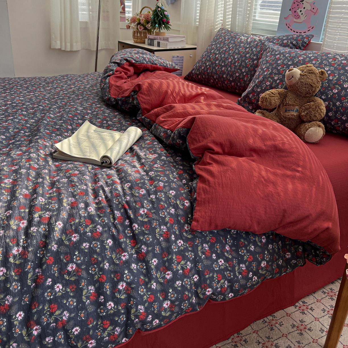 91家纺网 家纺一手货源 找家纺 水木坊 2026新款云感简单款系列四件套 暗夜玫瑰