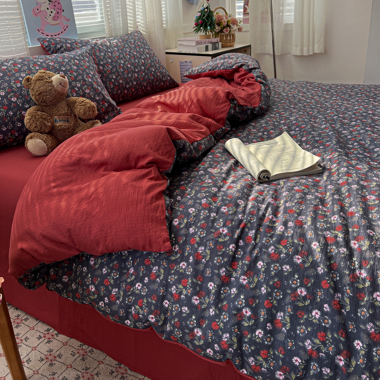 91家纺网 家纺一手货源 找家纺 水木坊 2026新款云感简单款系列四件套 暗夜玫瑰