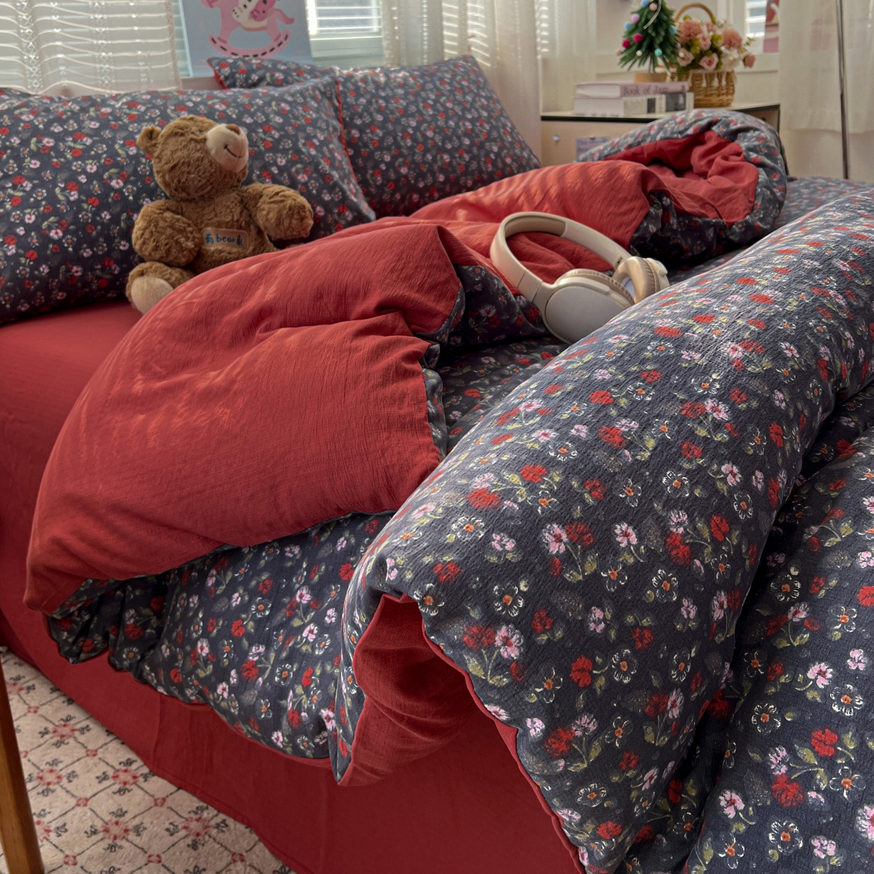 91家纺网 家纺一手货源 找家纺 水木坊 2026新款云感简单款系列四件套 暗夜玫瑰