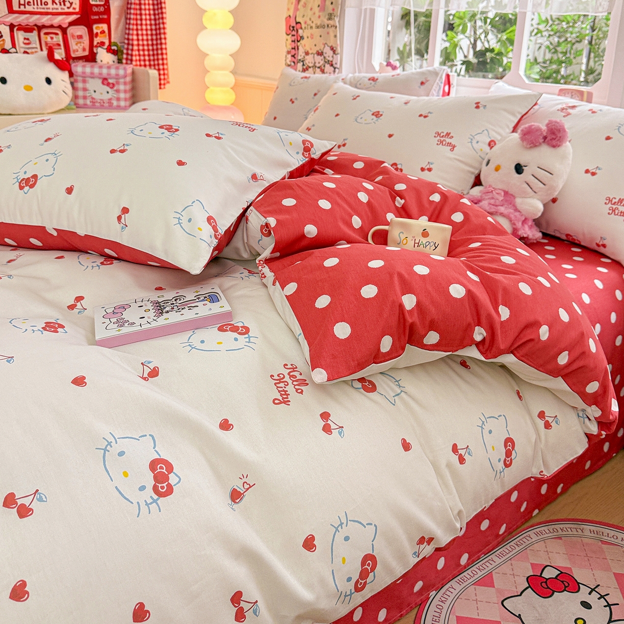 91家纺网 家纺一手货源 找家纺 朵希曼 2026新款三丽鸥全棉印花四件套系列 樱桃凯蒂