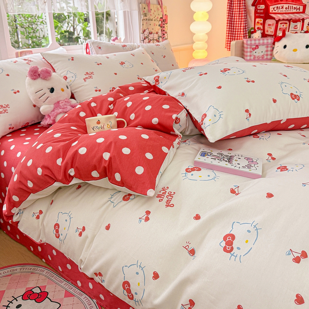 91家纺网 家纺一手货源 找家纺 朵希曼 2026新款三丽鸥全棉印花四件套系列 樱桃凯蒂