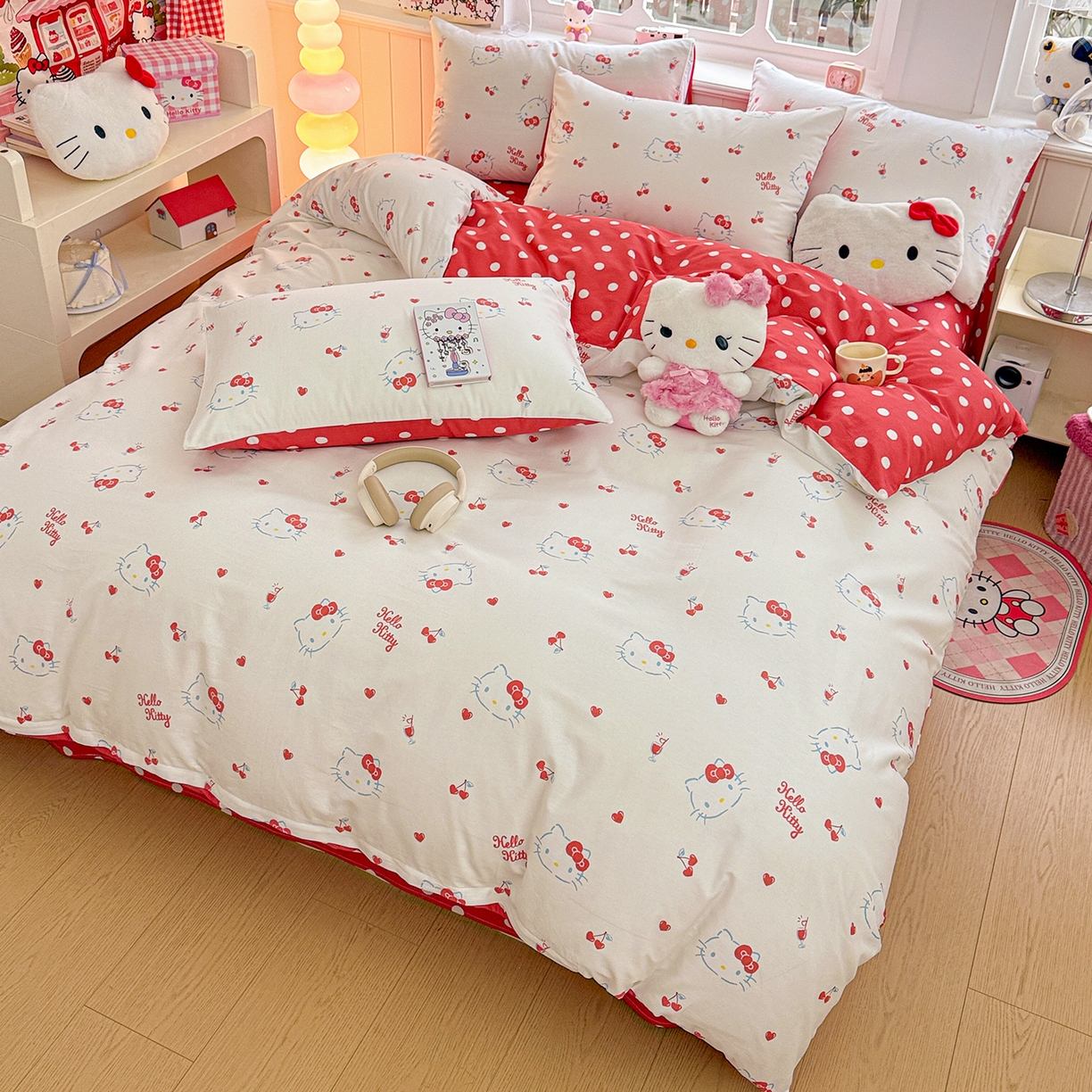 91家纺网 家纺一手货源 找家纺 朵希曼 2026新款三丽鸥全棉印花四件套系列 樱桃凯蒂