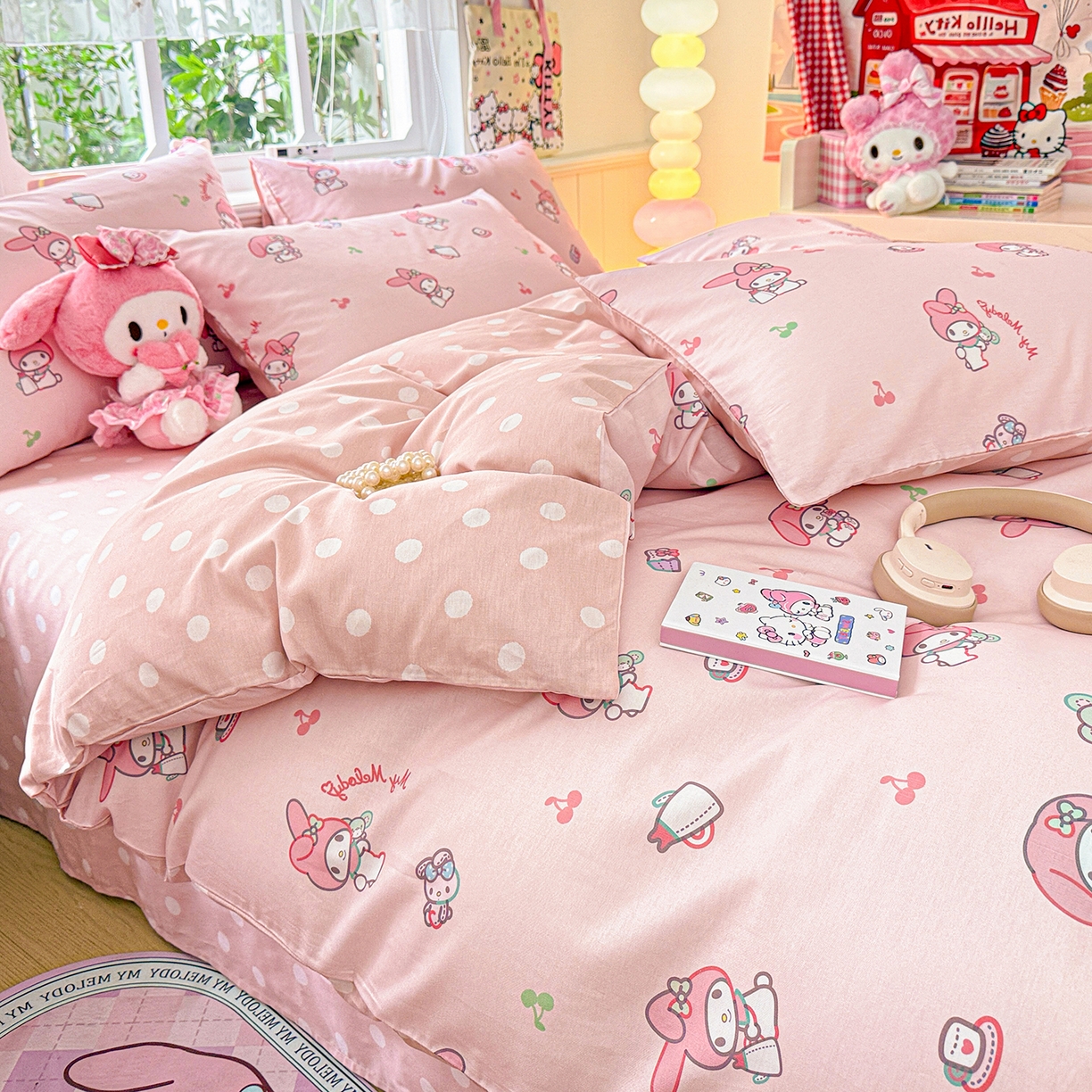 91家纺网 家纺一手货源 找家纺 朵希曼 2026新款三丽鸥全棉印花四件套系列 元气美乐蒂