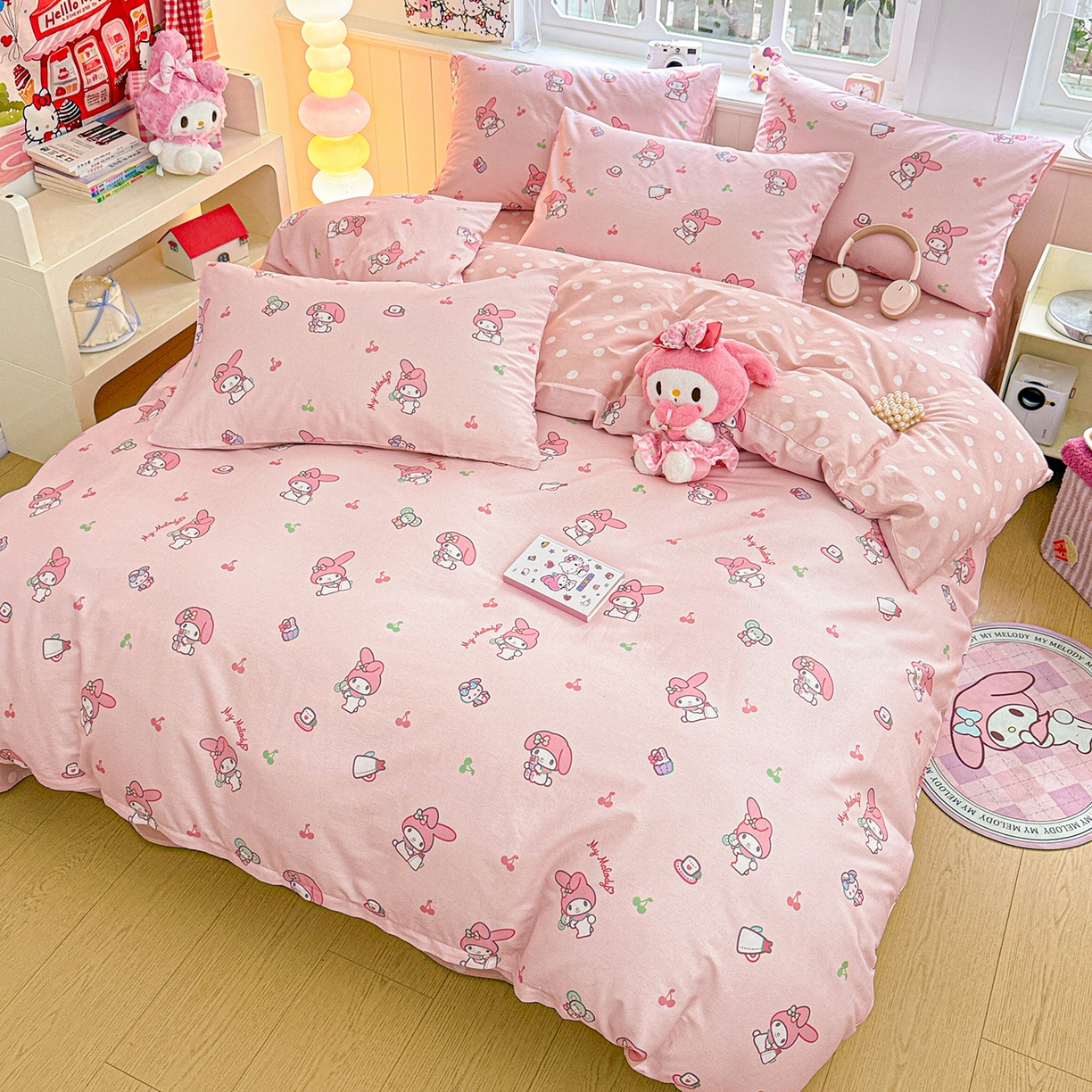 91家纺网 家纺一手货源 找家纺 朵希曼 2026新款三丽鸥全棉印花四件套系列 元气美乐蒂