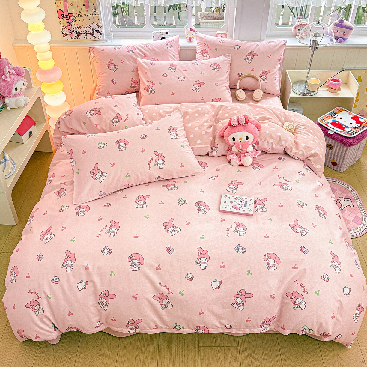 91家纺网 家纺一手货源 找家纺 朵希曼 2026新款三丽鸥全棉印花四件套系列 元气美乐蒂