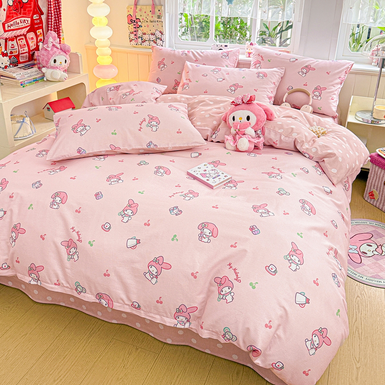 91家纺网 家纺一手货源 找家纺 朵希曼 2026新款三丽鸥全棉印花四件套系列 元气美乐蒂