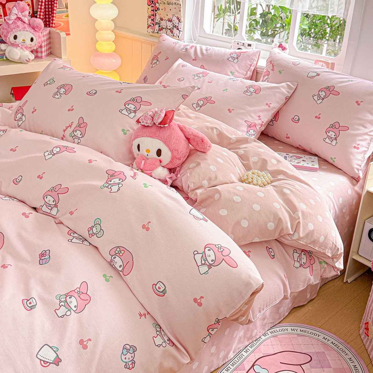 91家纺网 家纺一手货源 找家纺 朵希曼 2026新款三丽鸥全棉印花四件套系列 元气美乐蒂