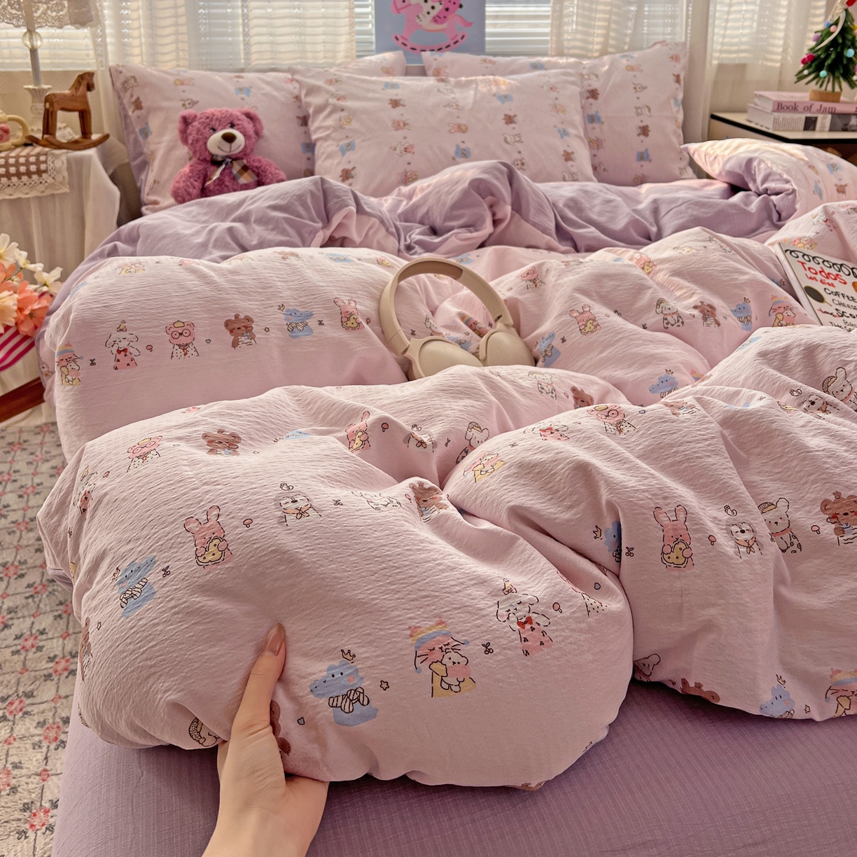 91家纺网 家纺一手货源 找家纺 水木坊 2026新款云感简单款系列四件套 动物游园