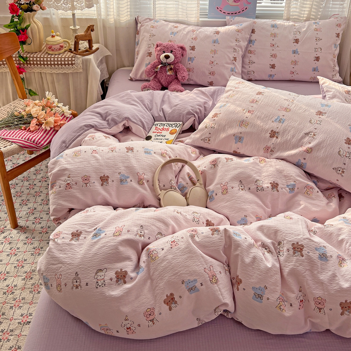 91家纺网 家纺一手货源 找家纺 水木坊 2026新款云感简单款系列四件套 动物游园