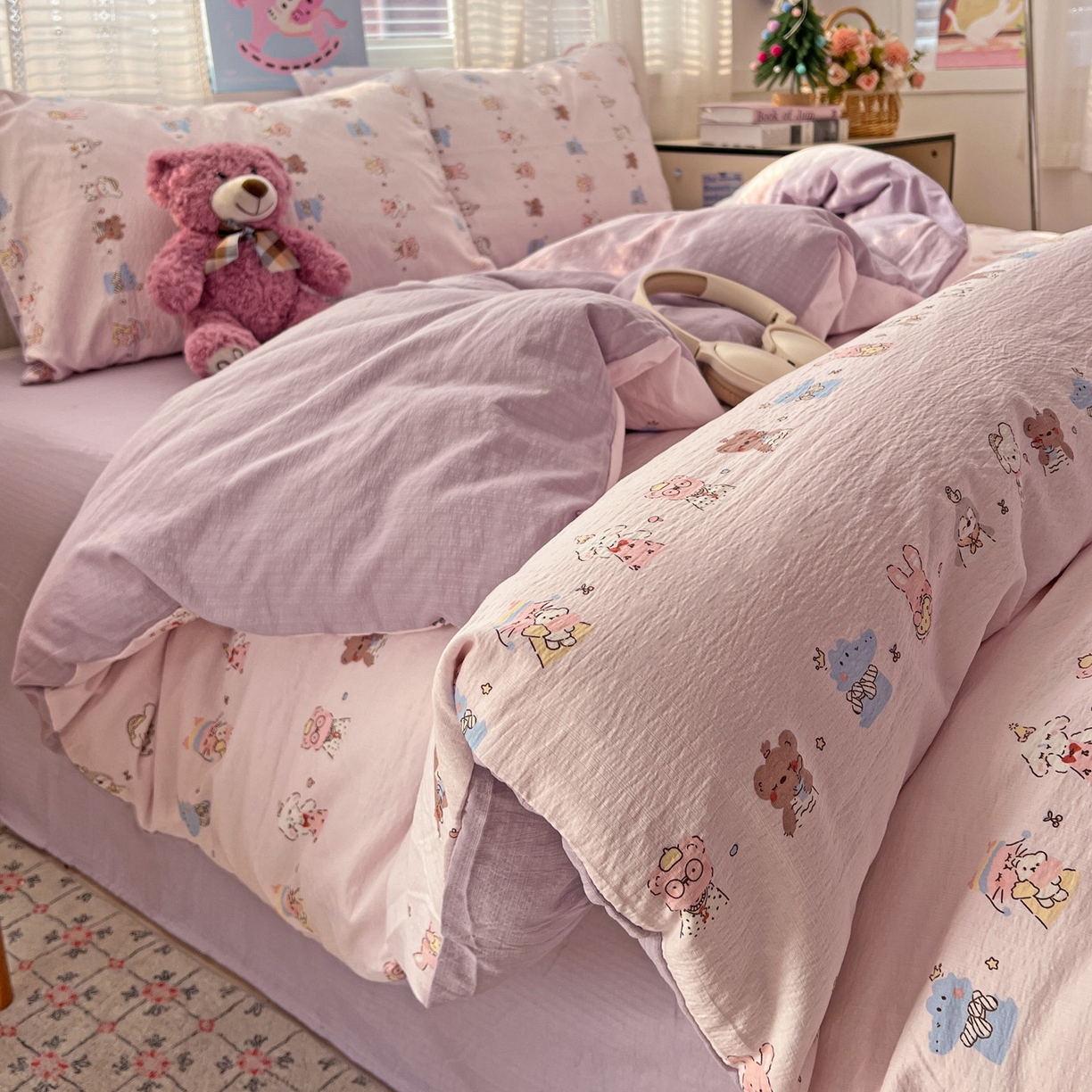 91家纺网 家纺一手货源 找家纺 水木坊 2026新款云感简单款系列四件套 动物游园