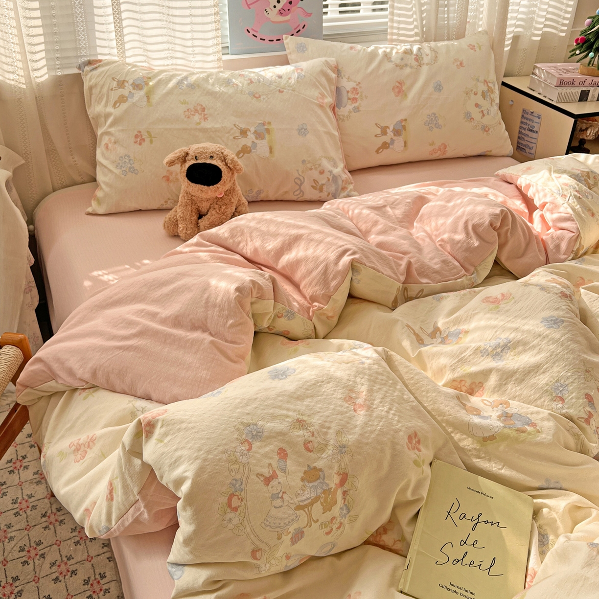 91家纺网 家纺一手货源 找家纺 水木坊 2026新款云感简单款系列四件套 镜子里的兔