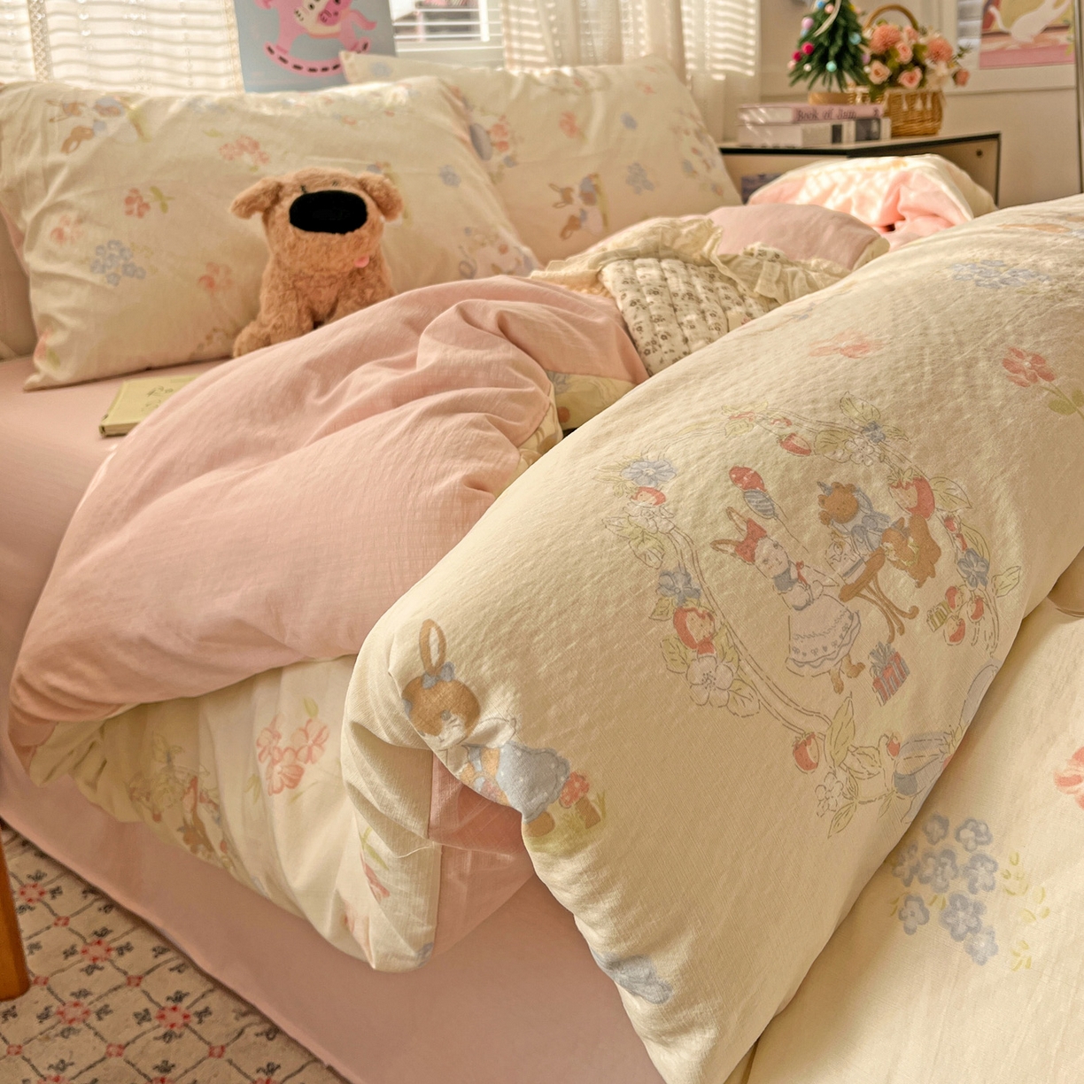 91家纺网 家纺一手货源 找家纺 水木坊 2026新款云感简单款系列四件套 镜子里的兔