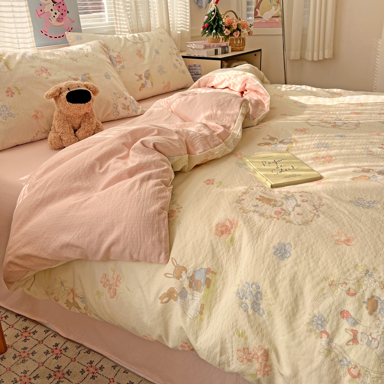 91家纺网 家纺一手货源 找家纺 水木坊 2026新款云感简单款系列四件套 镜子里的兔