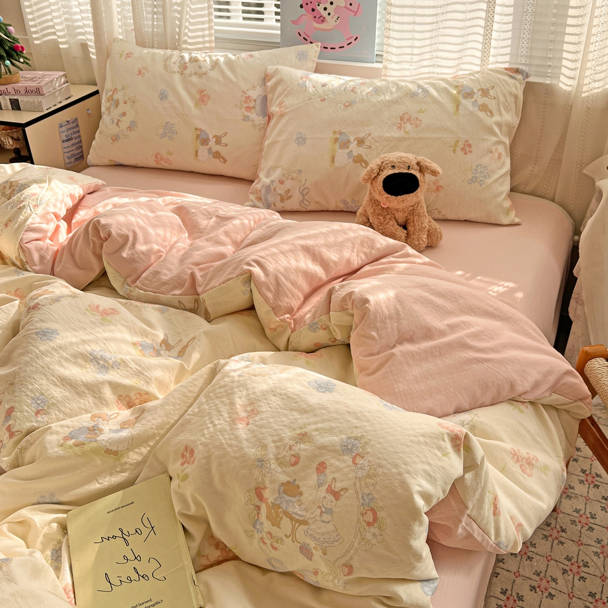 91家纺网 家纺一手货源 找家纺 水木坊 2026新款云感简单款系列四件套 镜子里的兔