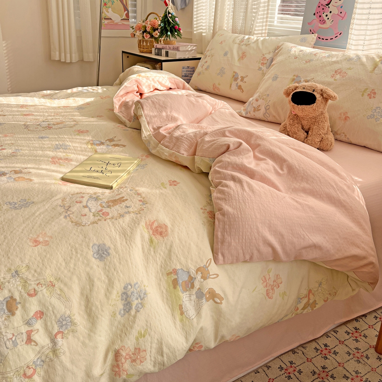 91家纺网 家纺一手货源 找家纺 水木坊 2026新款云感简单款系列四件套 镜子里的兔