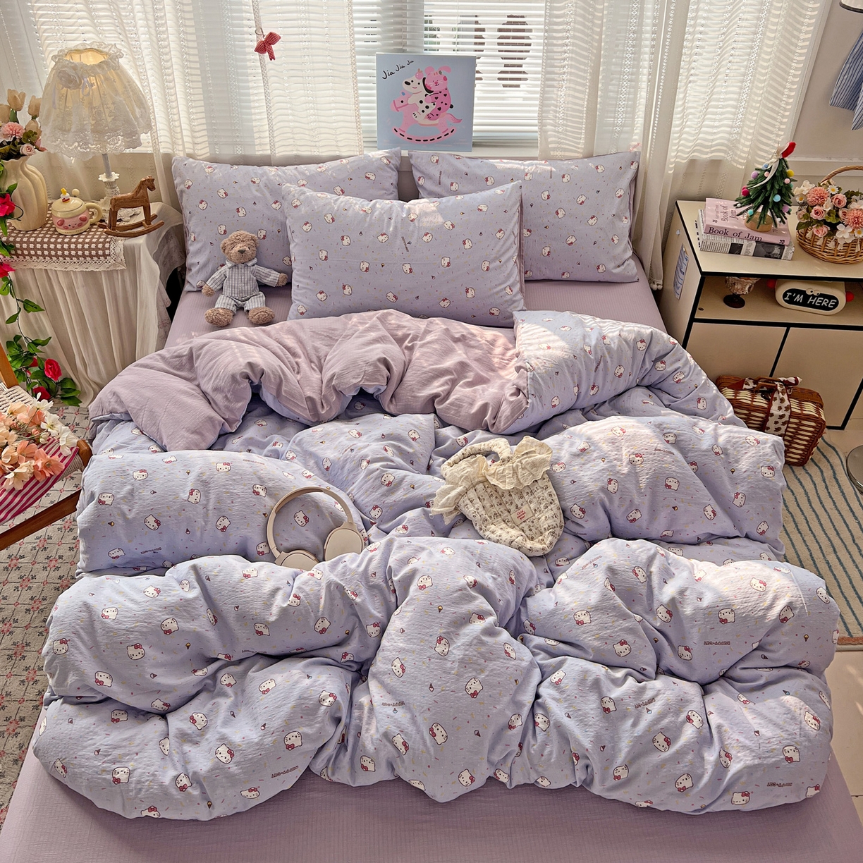 91家纺网 家纺一手货源 找家纺 水木坊 2026新款云感简单款系列四件套 蓝莓奶糖