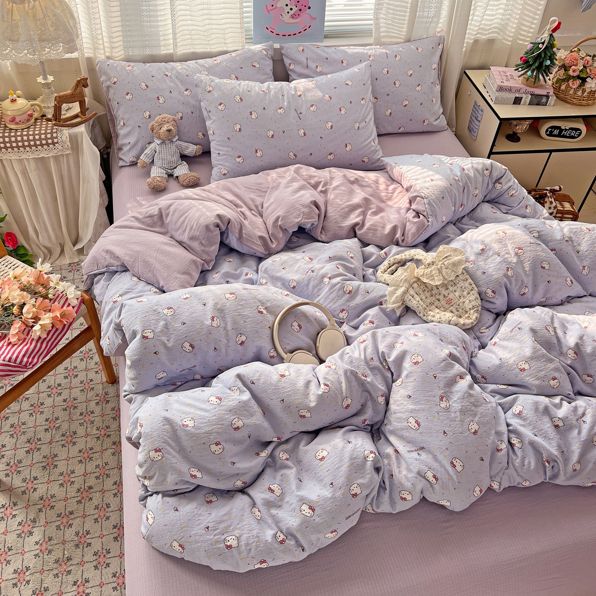 91家纺网 家纺一手货源 找家纺 水木坊 2026新款云感简单款系列四件套 蓝莓奶糖