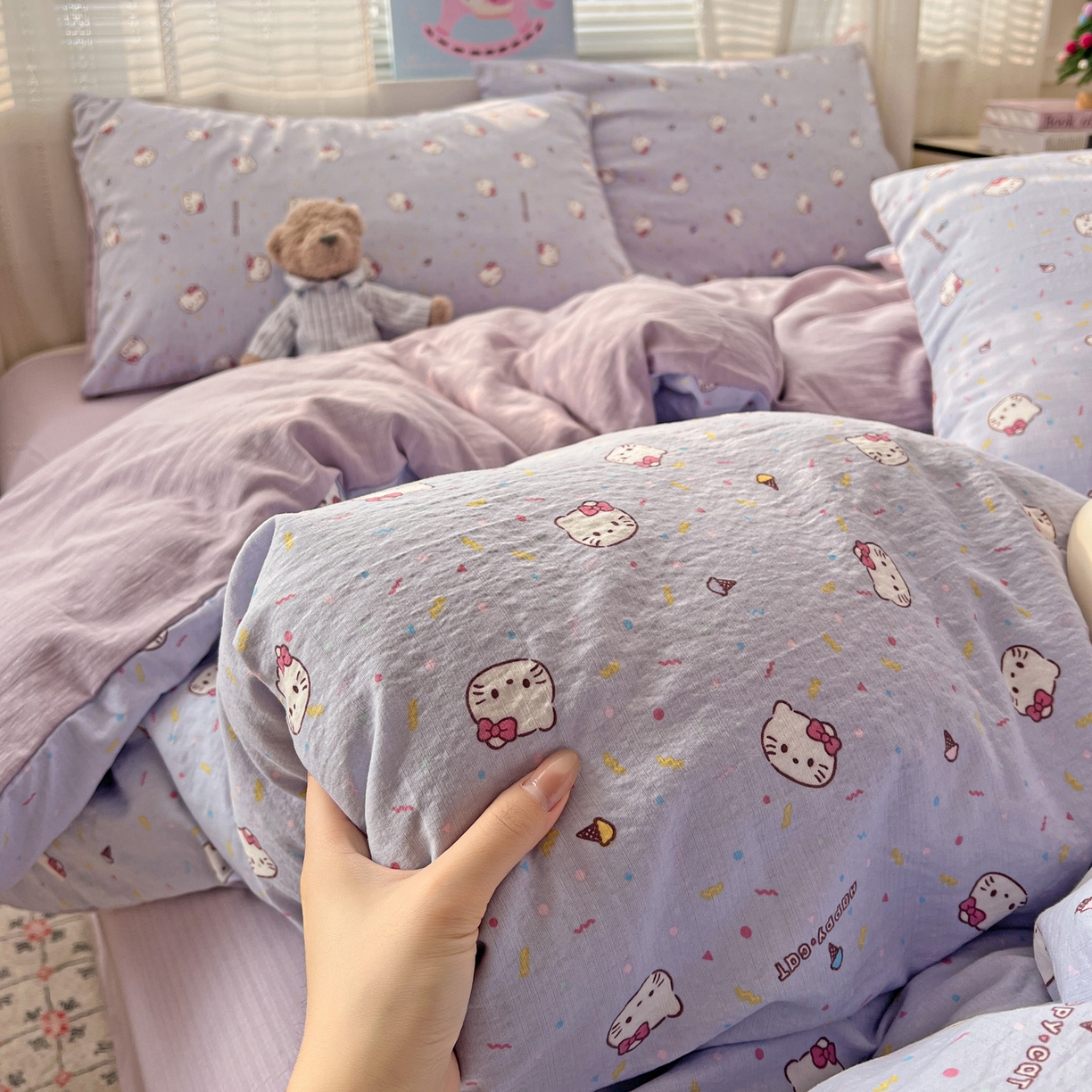 91家纺网 家纺一手货源 找家纺 水木坊 2026新款云感简单款系列四件套 蓝莓奶糖