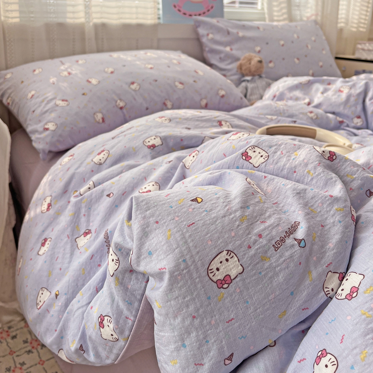 91家纺网 家纺一手货源 找家纺 水木坊 2026新款云感简单款系列四件套 蓝莓奶糖