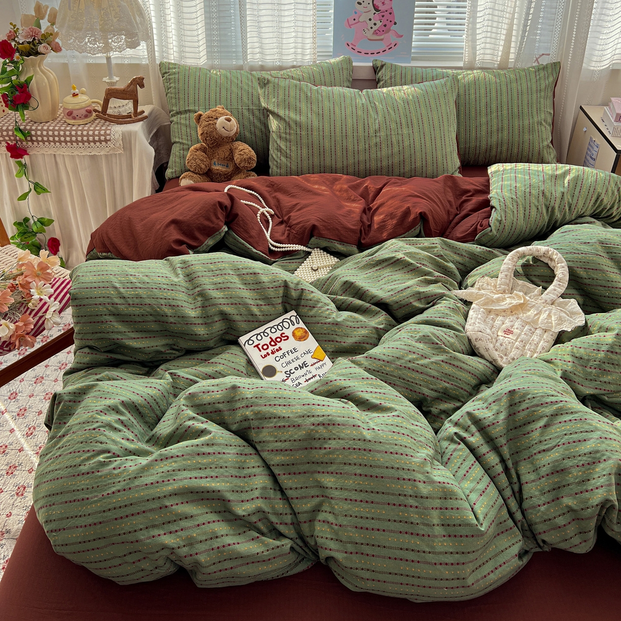 91家纺网 家纺一手货源 找家纺 水木坊 2026新款云感简单款系列四件套 六子棋绿