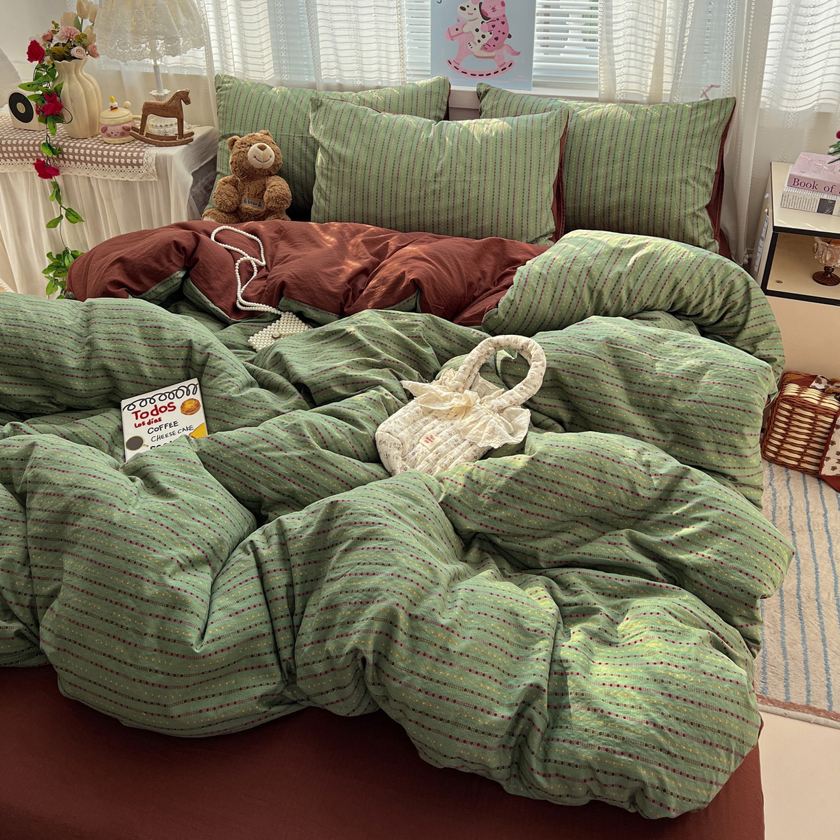 91家纺网 家纺一手货源 找家纺 水木坊 2026新款云感简单款系列四件套 六子棋绿