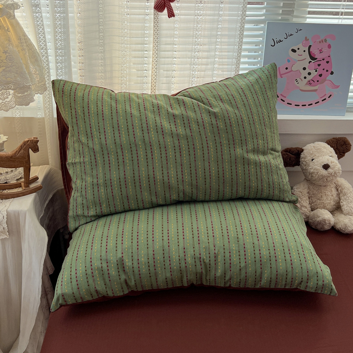 91家纺网 家纺一手货源 找家纺 水木坊 2026新款云感简单款系列四件套 六子棋绿