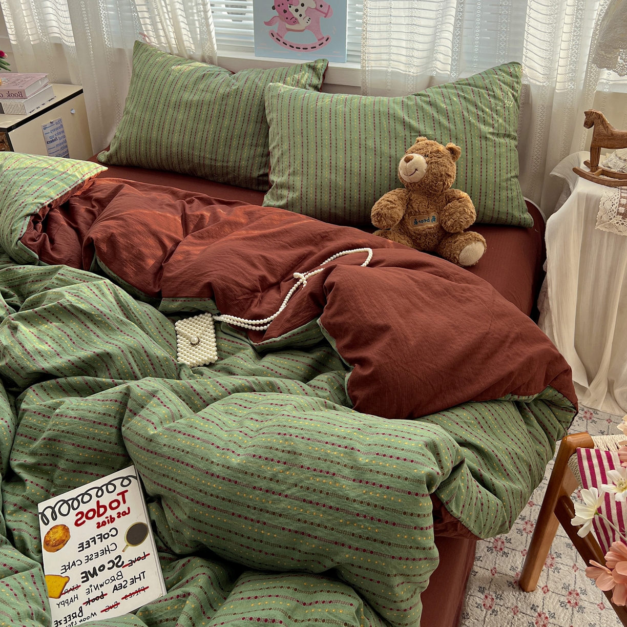 91家纺网 家纺一手货源 找家纺 水木坊 2026新款云感简单款系列四件套 六子棋绿