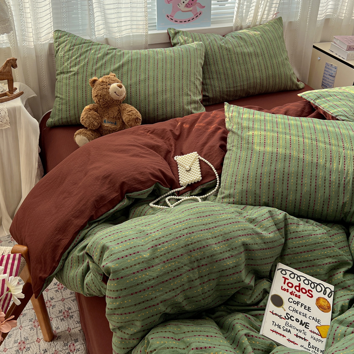 91家纺网 家纺一手货源 找家纺 水木坊 2026新款云感简单款系列四件套 六子棋绿