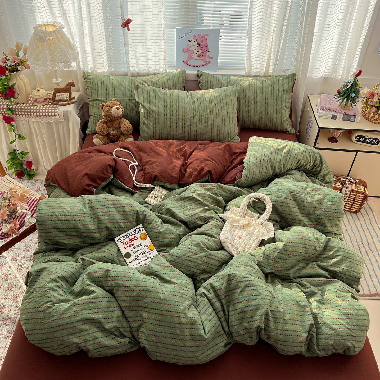 91家纺网 家纺一手货源 找家纺 水木坊 2026新款云感简单款系列四件套 六子棋绿