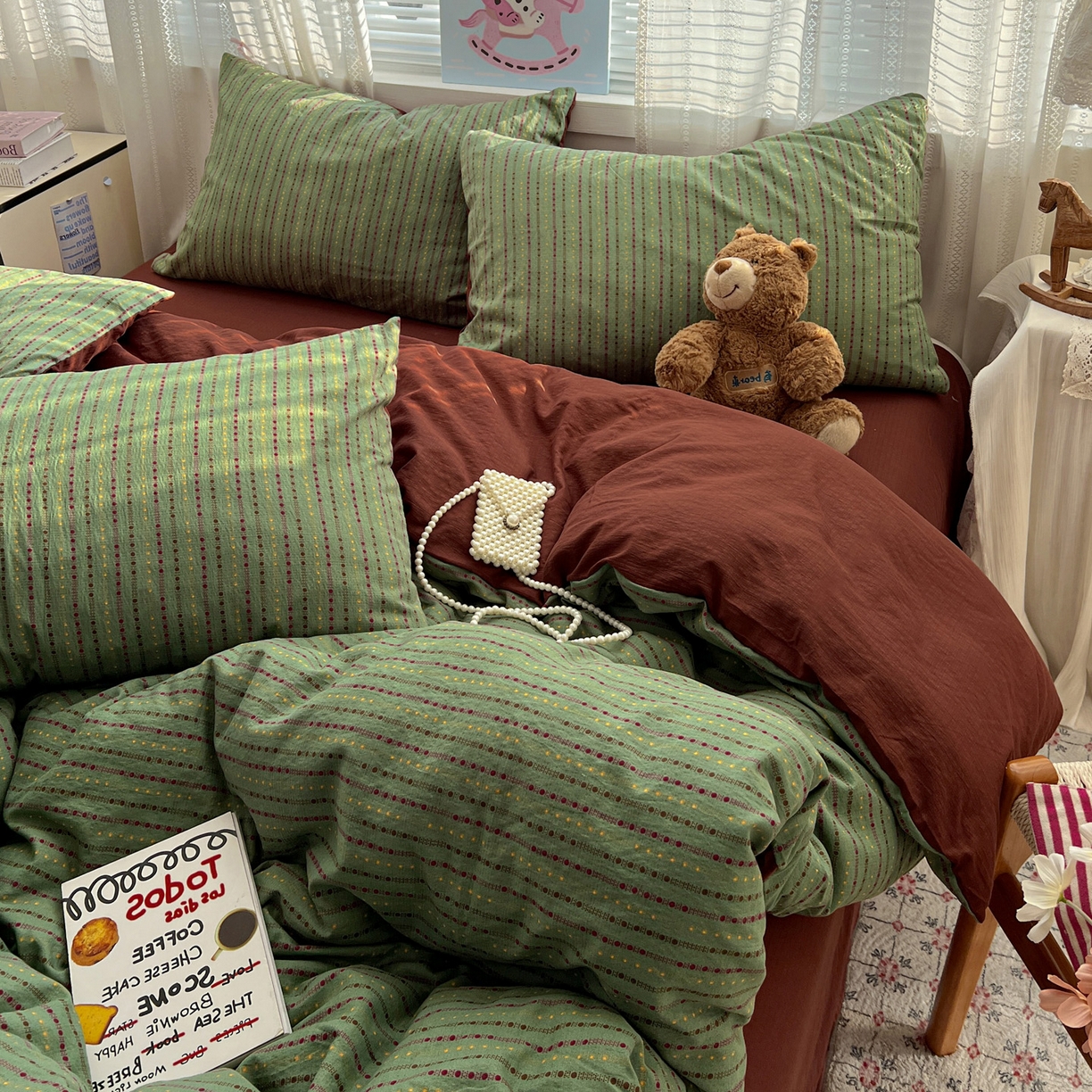 91家纺网 家纺一手货源 找家纺 水木坊 2026新款云感简单款系列四件套 六子棋绿