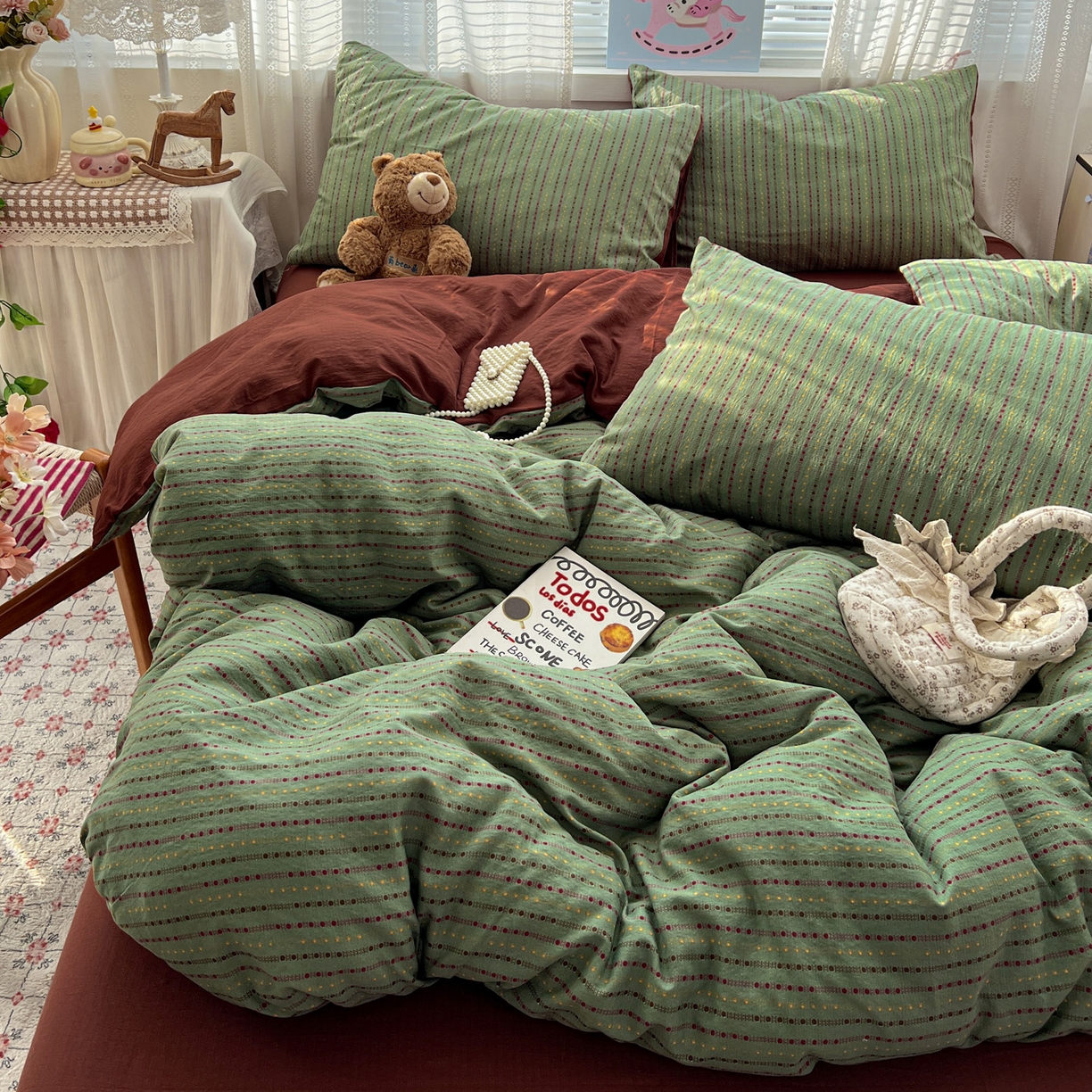 91家纺网 家纺一手货源 找家纺 水木坊 2026新款云感简单款系列四件套 六子棋绿