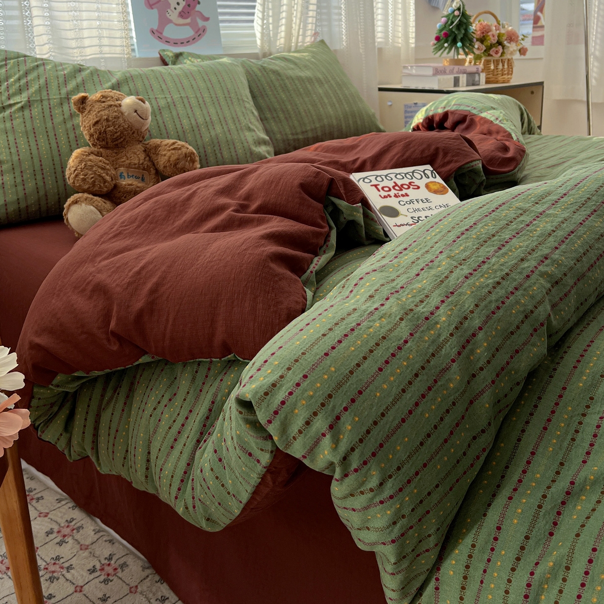 91家纺网 家纺一手货源 找家纺 水木坊 2026新款云感简单款系列四件套 六子棋绿