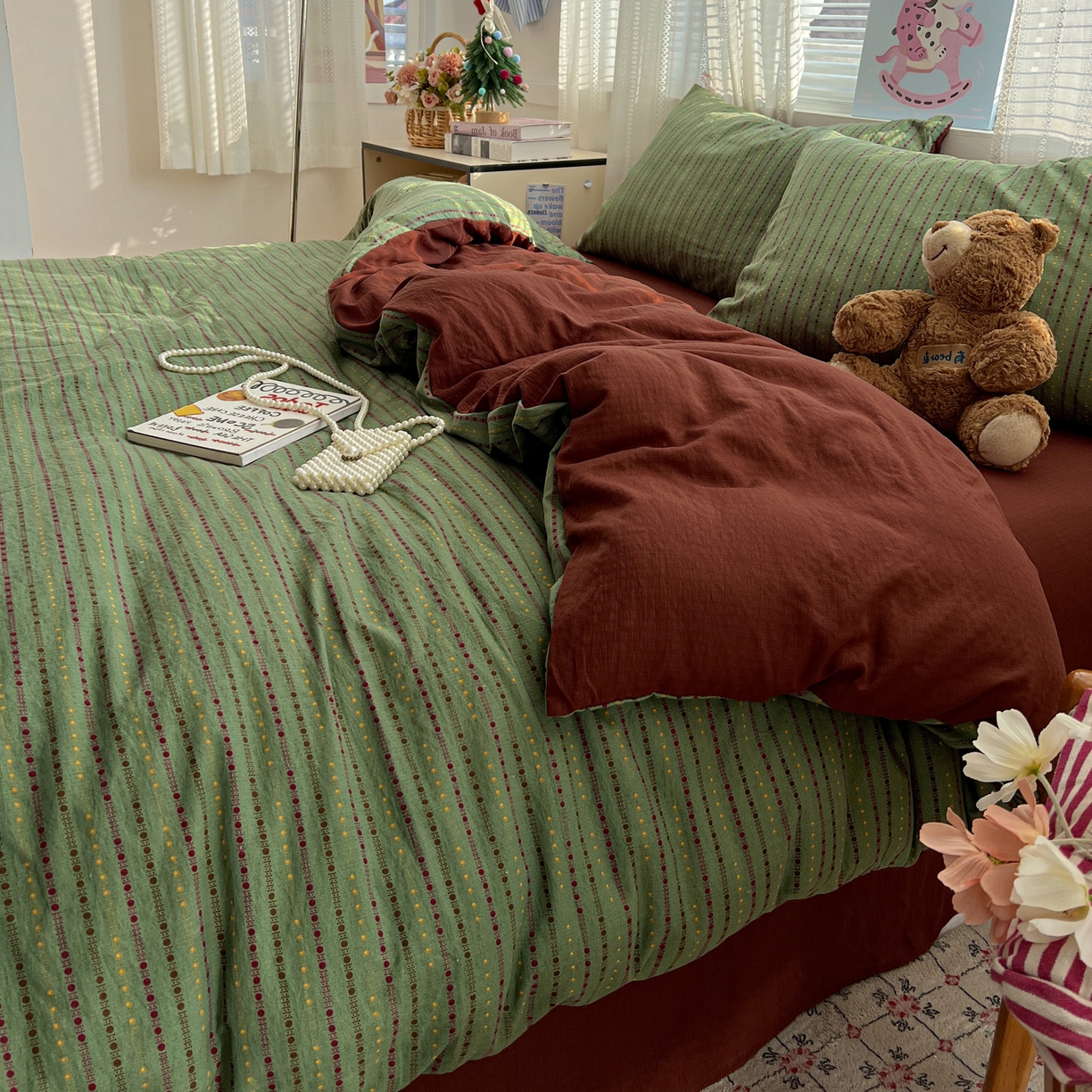 91家纺网 家纺一手货源 找家纺 水木坊 2026新款云感简单款系列四件套 六子棋绿