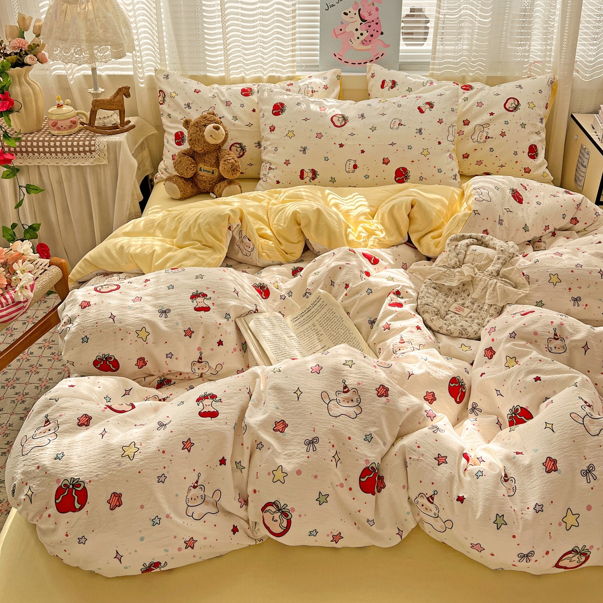 91家纺网 家纺一手货源 找家纺 水木坊 2026新款云感简单款系列四件套 苹果小怪