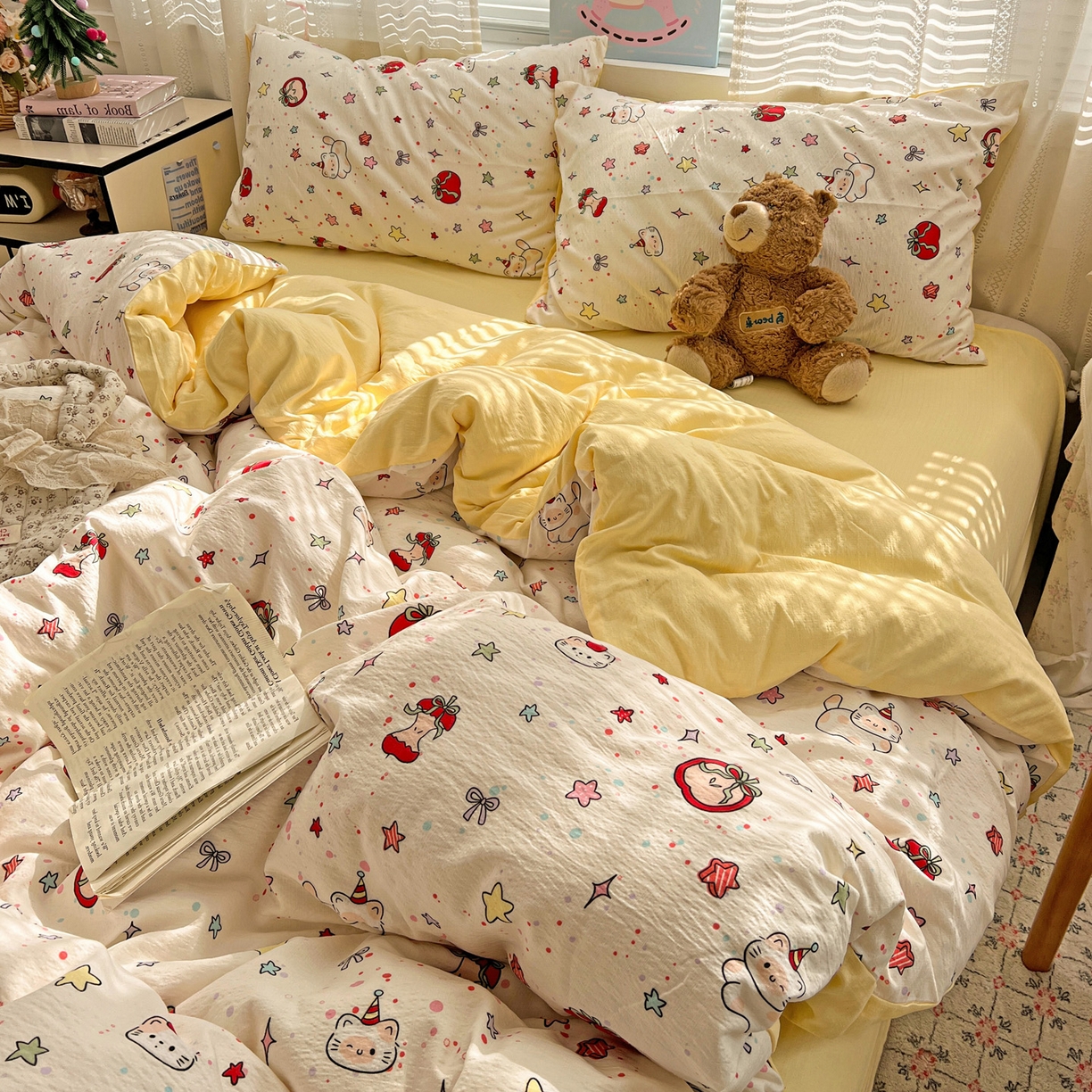 91家纺网 家纺一手货源 找家纺 水木坊 2026新款云感简单款系列四件套 苹果小怪