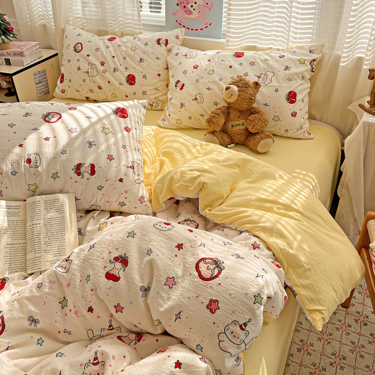 91家纺网 家纺一手货源 找家纺 水木坊 2026新款云感简单款系列四件套 苹果小怪