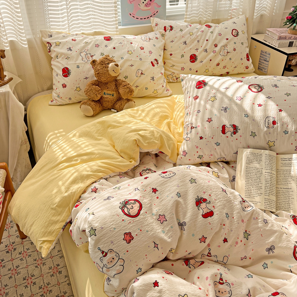 91家纺网 家纺一手货源 找家纺 水木坊 2026新款云感简单款系列四件套 苹果小怪