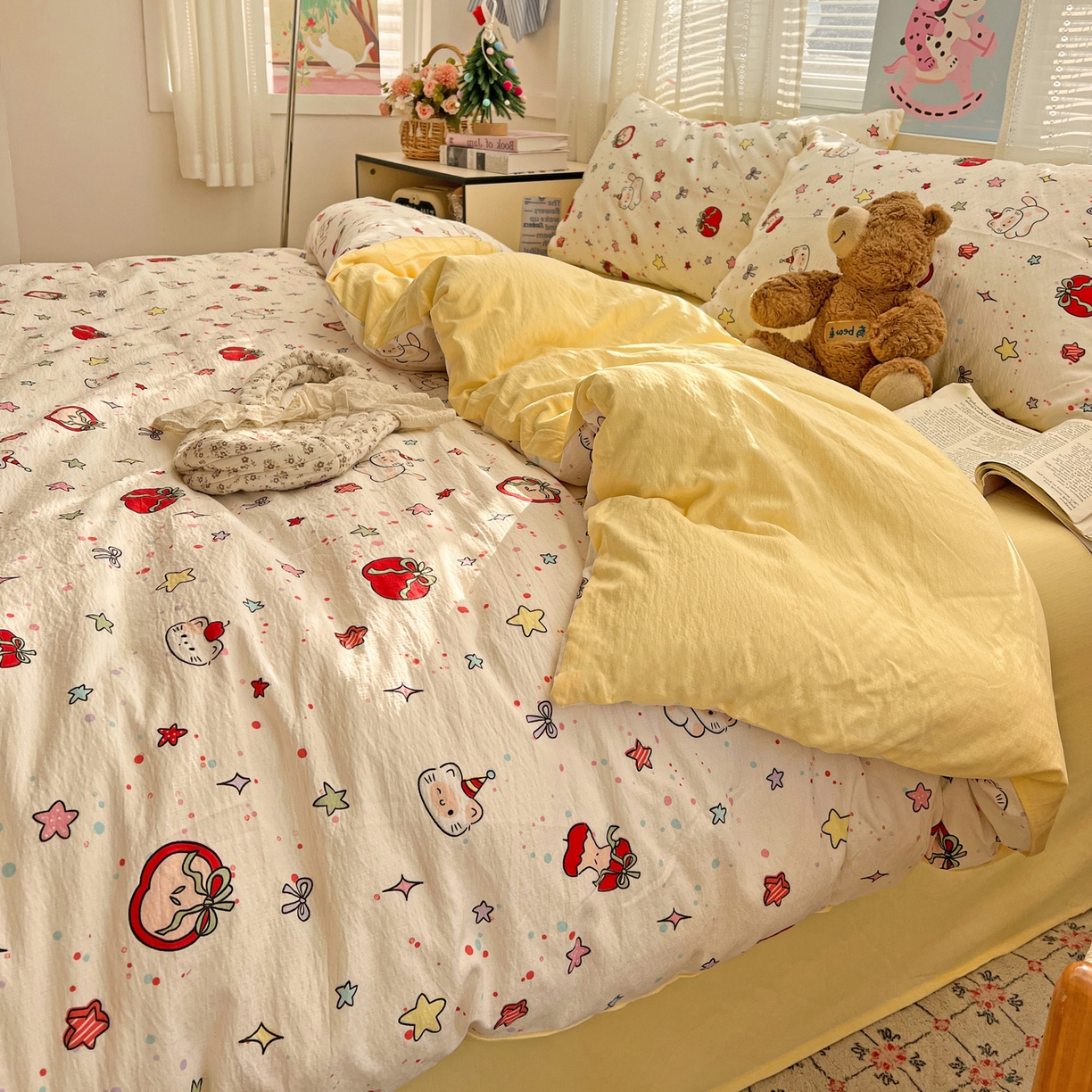 91家纺网 家纺一手货源 找家纺 水木坊 2026新款云感简单款系列四件套 苹果小怪