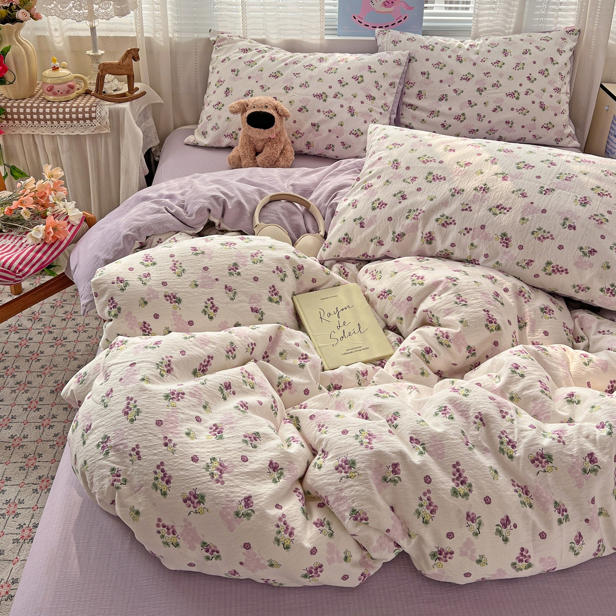 91家纺网 家纺一手货源 找家纺 水木坊 2026新款云感简单款系列四件套 葡萄多多