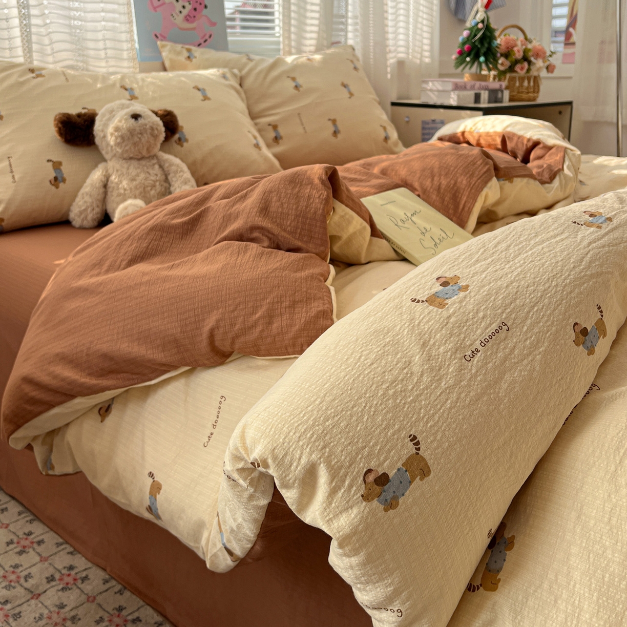 91家纺网 家纺一手货源 找家纺 水木坊 2026新款云感简单款系列四件套 俏皮狗