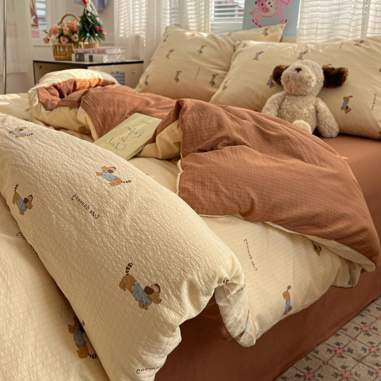 91家纺网 家纺一手货源 找家纺 水木坊 2026新款云感简单款系列四件套 俏皮狗