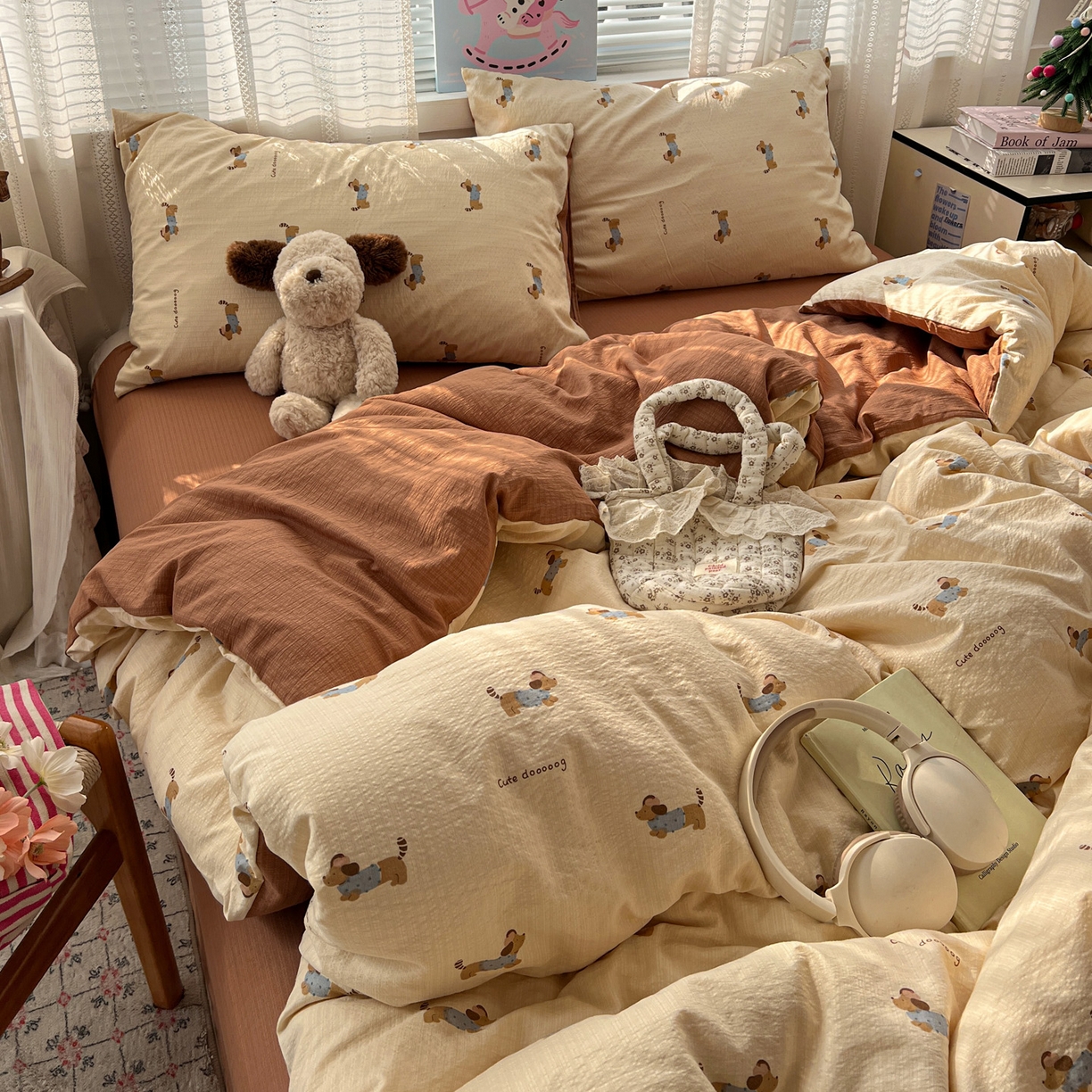 91家纺网 家纺一手货源 找家纺 水木坊 2026新款云感简单款系列四件套 俏皮狗