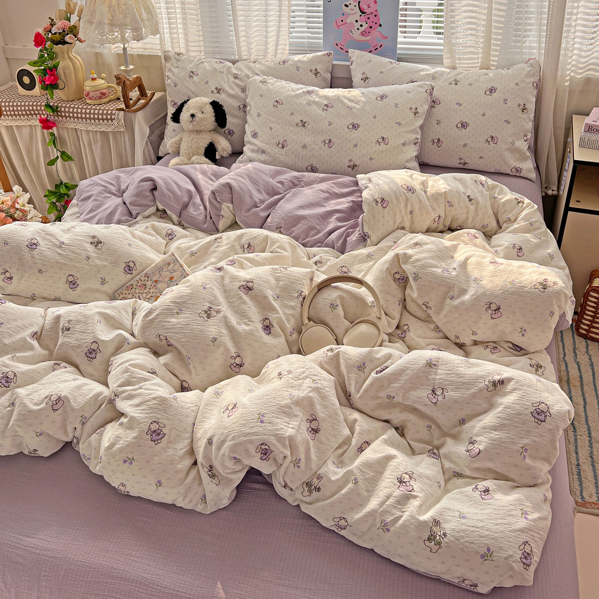 91家纺网 家纺一手货源 找家纺 水木坊 2026新款云感简单款系列四件套 裙子小兔