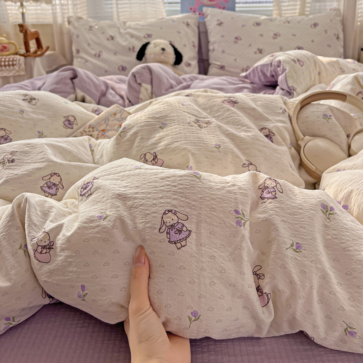 91家纺网 家纺一手货源 找家纺 水木坊 2026新款云感简单款系列四件套 裙子小兔